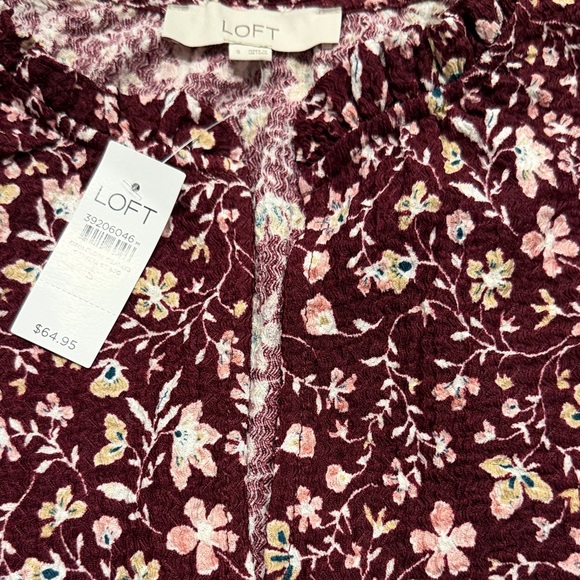 LOFT Burgundy Floral Blouse - Picture 3 of 8